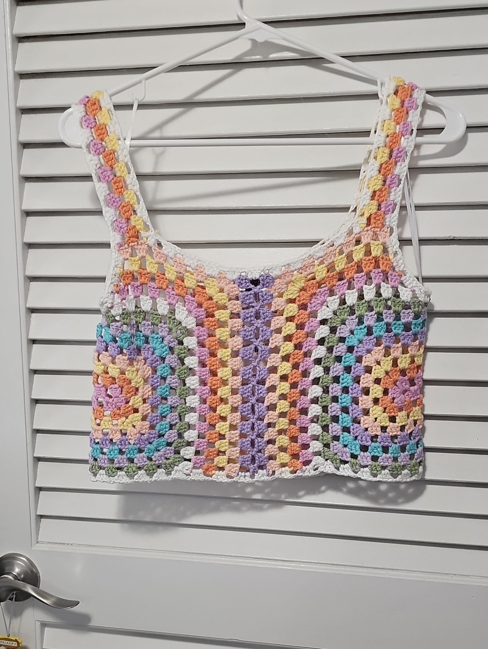 debut Pastel Crochet Rainbow Crop Tank Top
